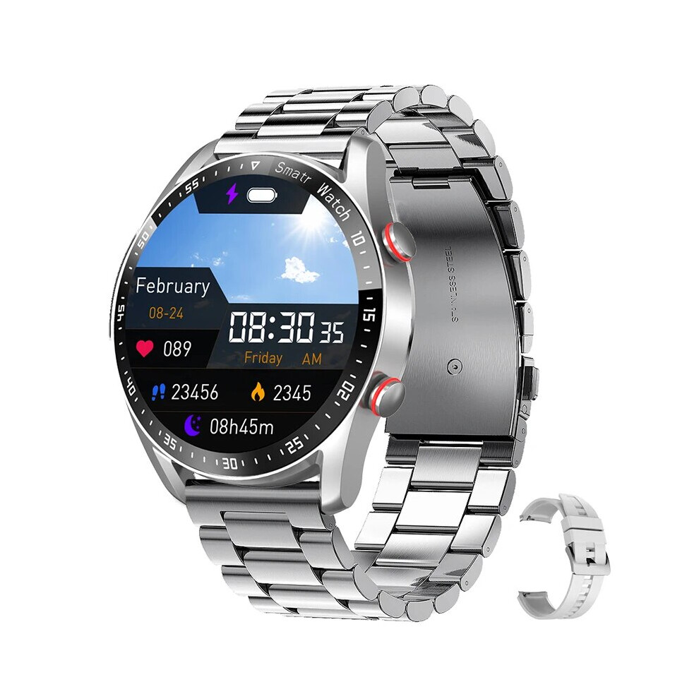 (steel strip silver) 2023 New ECG+PPG Bluetooth Call Smart Watch Men Music player Waterproof