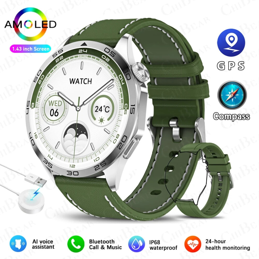 (Green belt) For Huawei WATCH GT 4 Smart Watch Men GPS Tracker 1.43 Inch AMOLED 466*466