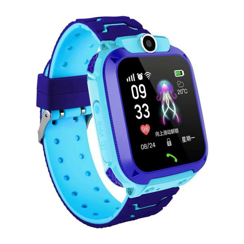 (blue waterproof) Q12 Kids Smart Watch IP67 Waterproof Outdoor Sports Children Phone Watch