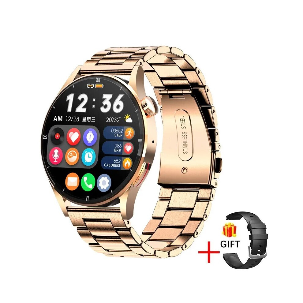 (Steel strip gold, AMOLED HD screen) Lige Bluetooth Call Watch For Men Smart Watch AMOLED HD Screen Ai Smart