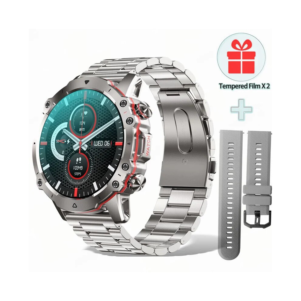 (silver steel belt) 1.43 Round Smart Watch Men For Android Ios Phone Bluetooth Call Waterproof