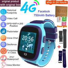 (add black pink strap, Asia Version) Kids Smart Watch 4G GPS Wifi Video Call SOS Tracker IP67 Waterproof Children's