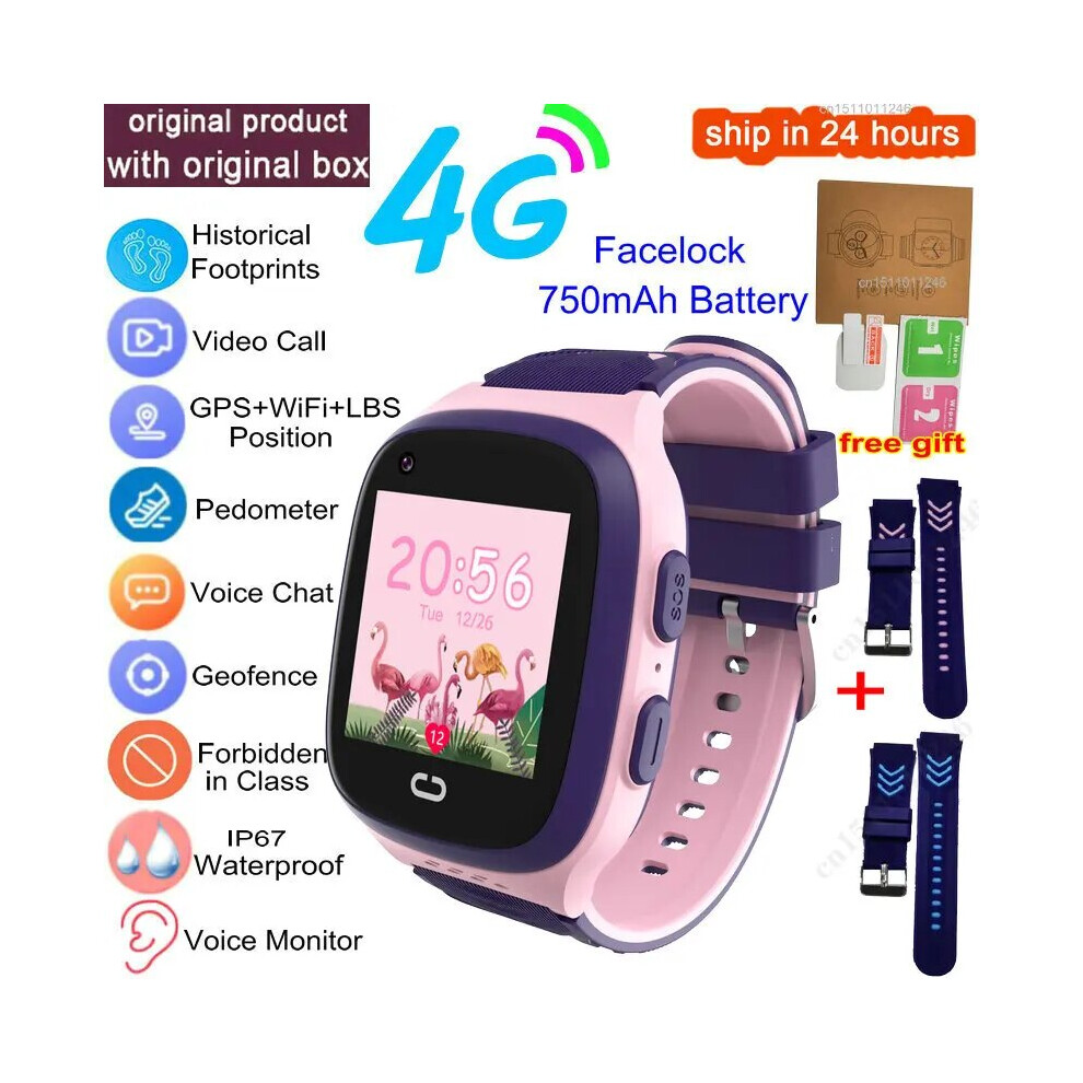 Aihontai (Add Blue Pink Strap, Asia Version) Kids Smart Watch 4G Gps Wifi Video Call Sos Tracker Ip67 Waterproof Children's