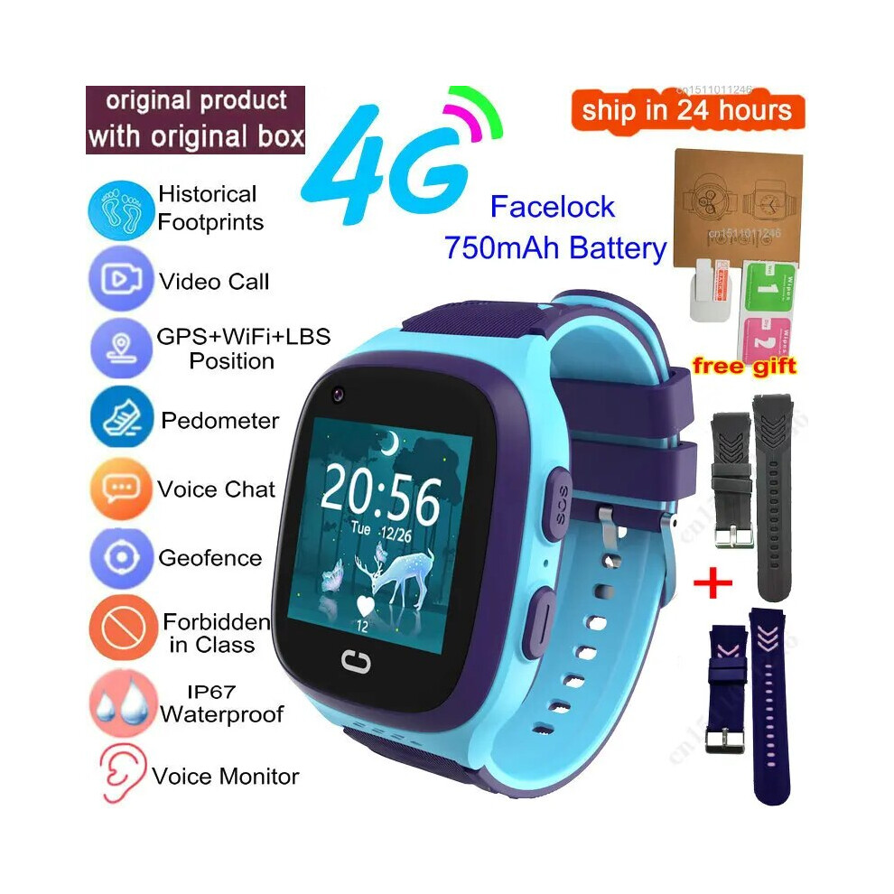 Aihontai (Add Black Pink Strap, European Version) Kids Smart Watch 4G Gps Wifi Video Call Sos Tracker Ip67 Waterproof Children's