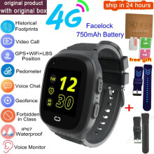 (add blue black strap, European Version) Kids Smart Watch 4G GPS Wifi Video Call SOS Tracker IP67 Waterproof Children's