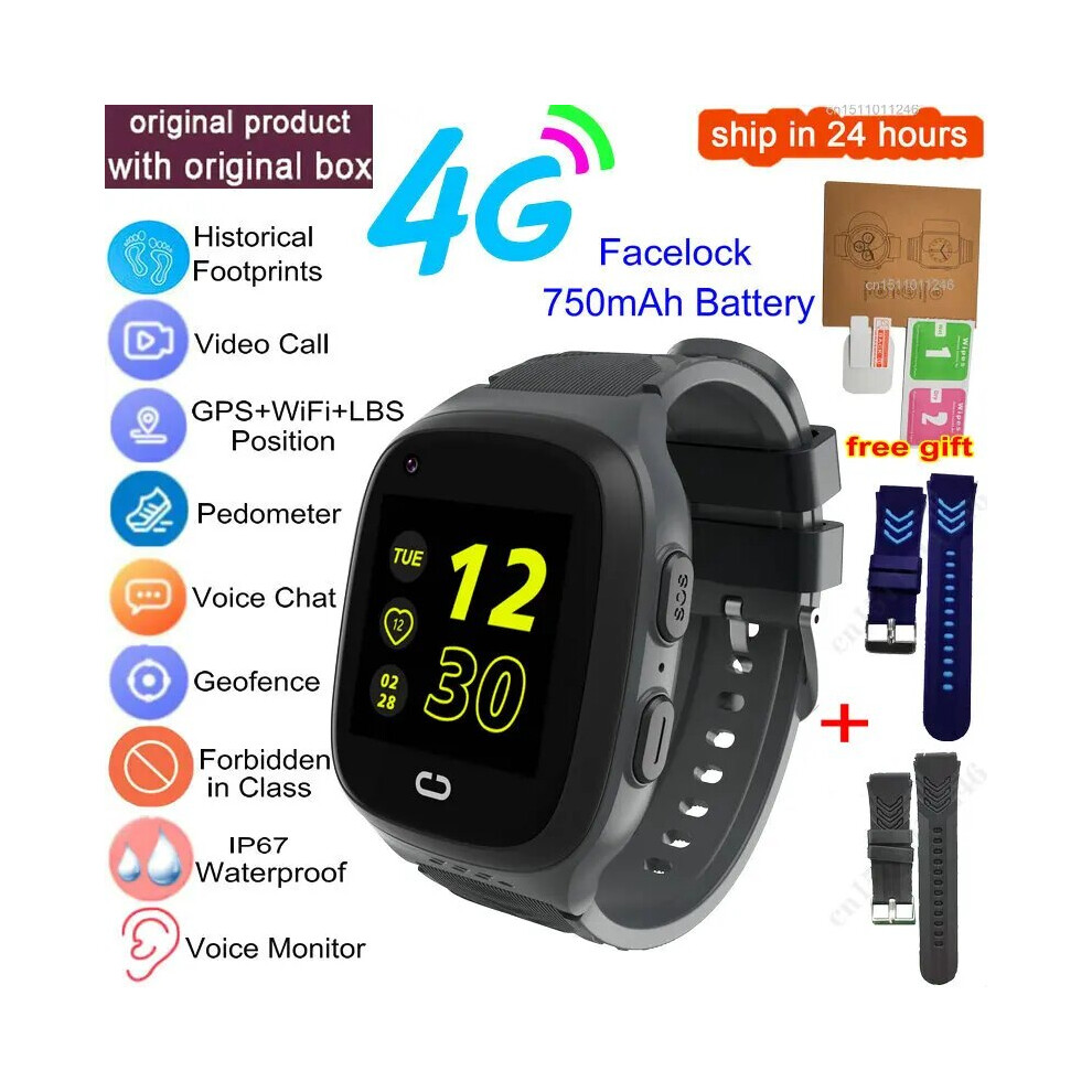 Aihontai (Add Blue Black Strap, European Version) Kids Smart Watch 4G Gps Wifi Video Call Sos Tracker Ip67 Waterproof Children's