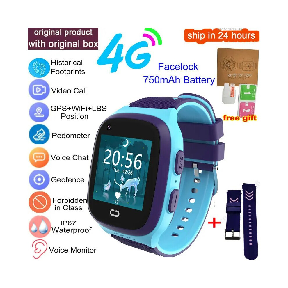 Aihontai (Add Pink Strap, European Version) Kids Smart Watch 4G Gps Wifi Video Call Sos Tracker Ip67 Waterproof Children's