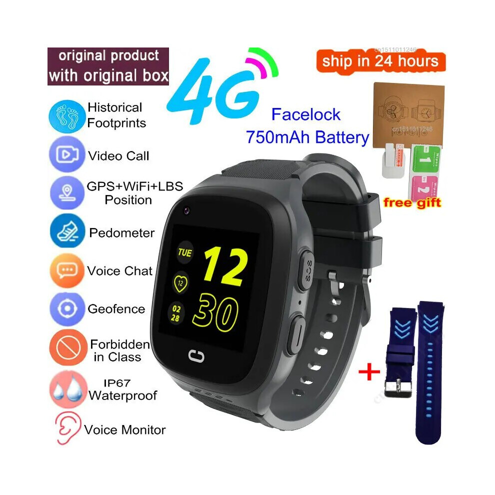 Aihontai (Add Blue Strap, European Version) Kids Smart Watch 4G Gps Wifi Video Call Sos Tracker Ip67 Waterproof Children's
