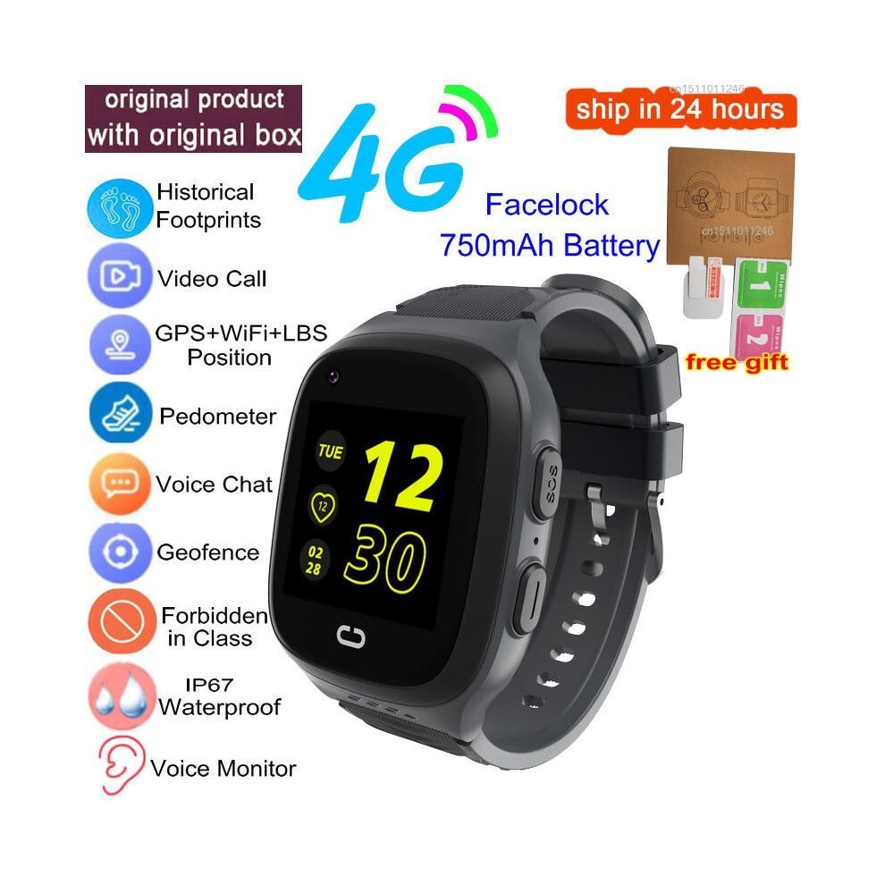 (black, European Version) Kids Smart Watch 4G GPS Wifi Video Call SOS Tracker IP67 Waterproof Children's