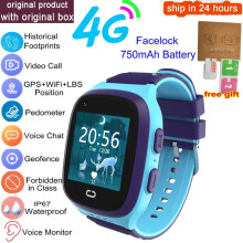 (blue, European Version) Kids Smart Watch 4G GPS Wifi Video Call SOS Tracker IP67 Waterproof Children's