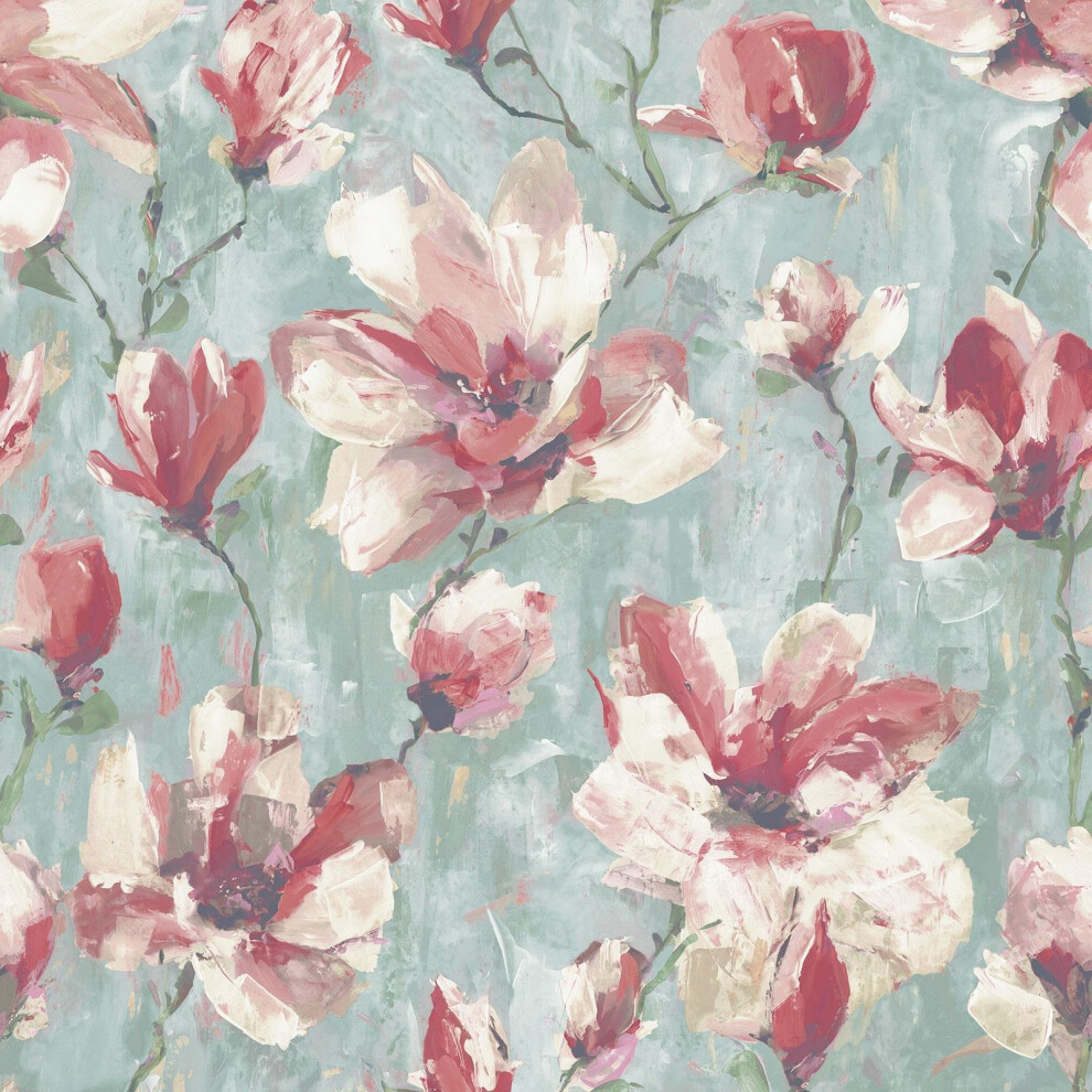 (Teal Pink A72401) Camilla Floral Blossom Flower Vinyl Wallpaper