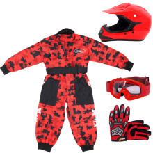 (Red, L) ZORAX X15 Motorbike Kids Motocross Helmet Karting Gloves Goggles Camo Race Suit