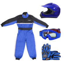 (Blue, S) ZORAX X15 Motorbike Kids Motocross Helmet Karting Gloves Goggles Race Suit