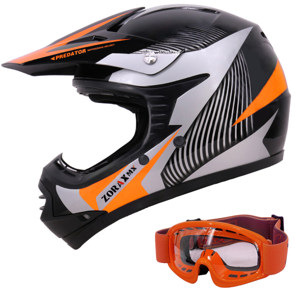 (Orange, XL) Zorax ZOR-X19 PREDATOR Kids Motocross Motorbike MX Helmet ECE 2206 & Goggles-image-OPC-PF29H8J-NEW