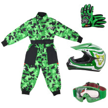 (Green, S) ZORAX X17 Kids Motocross MX Helmet Motorbike Camo Race Suit Gloves Goggles
