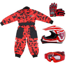 (Red, M) ZORAX X17 Kids Motocross MX Helmet Motorbike Camo Race Suit Gloves Goggles