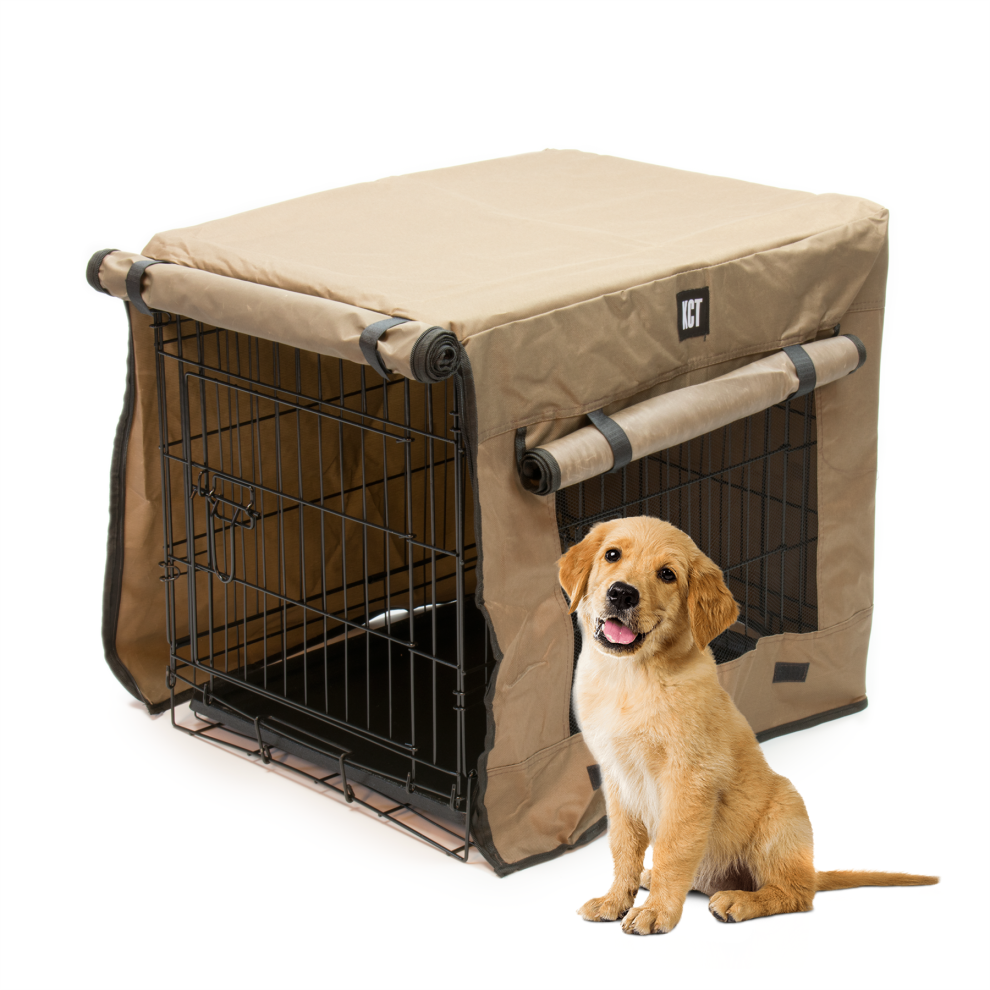 KCT 24â Small Metal Pet Crate + Floor With Cover Heavy Duty Foldable Covering for Dog Puppies Cage Indoor Outdoor Folding Travel Training Lockable