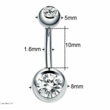 Belly Bar Surgical Steel Double Crystal Bar Button Ring Belly Bars