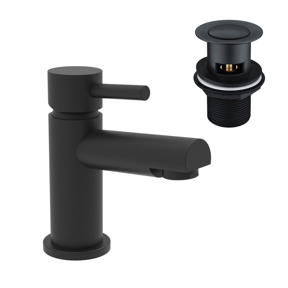 Nes Home Bathroom Basin Mono Mixer Tap & Waste Matt Black