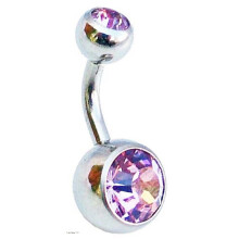 Belly Bar Surgical Steel Double Crystal Gem Navel Bar Button Pink