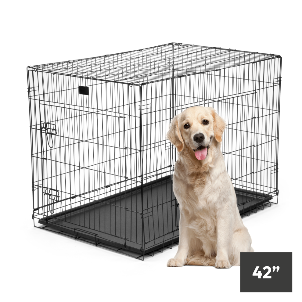 KCT 42” Extra Large XL Metal Pet Crate With Floor Foldable Dog Cage Heavy Duty Training Folding for Puppies Cat Indoor Outdoor Lockable Travel