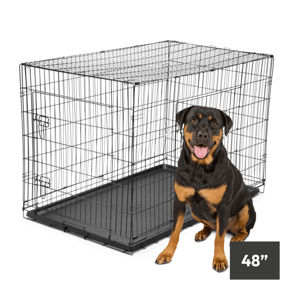 KCT 48” XXL Metal Pet Crate With Floor Foldable Dog Cage Heavy Duty Training Folding for Puppies Puppy Cat Indoor Outdoor Lockable Travel Carrier