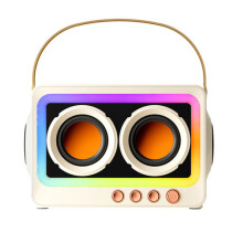(Beige) Retro Bluetooth Speaker TWS Hifi Stereo Soundbar Subwoofer with Mic