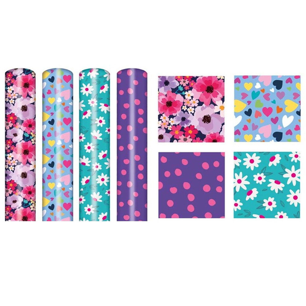 Female Wrapping Paper 4 Rolls 3M Birthday Wedding Floral Heart Dot