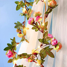 buywin Rose Bud Garland Fairy String Lights Artificial Flower LED Garland String Lights Battery Powered Ivy Light Strings for Christmas Wedding