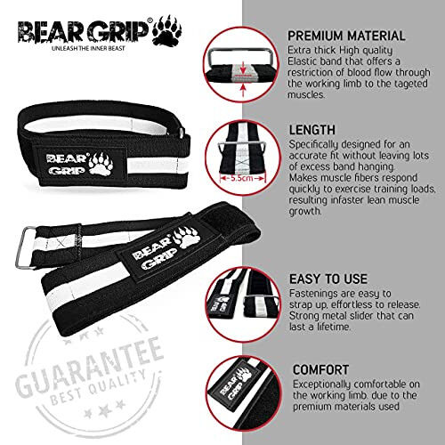 BEAR GRIP Occlusion Training Bands Black White Medium Exercise Band for Home Gym Workout Fabric Resistance Bands for Women Men Booty Band