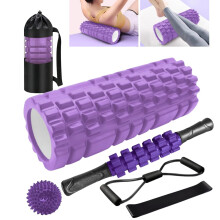 Foam Rollers,Qveetry 6 in 1 Foam Roller Set Deep Tissue Massage Roller with Muscle Roller Stick,Exercise Resistance Bands,Massage Ball, Density Foam