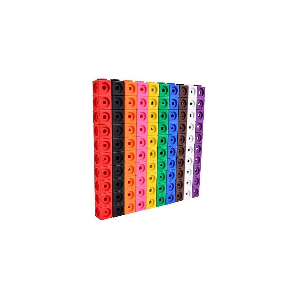 Maths Cubes - 100-Piece Set of Fidget Linking Cubes for Early Learning and Maths, with 10 Colours and Geometric Shapes, Perfect for Classroom and Home