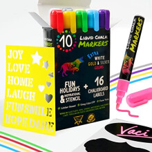 Vaci Neon Liquid Chalk Markers - Erasable Chalk Pens for Chalkboard, Car Window, Glass, Mirror, Blackboard with Reversible Fine Tip - 10 Pack