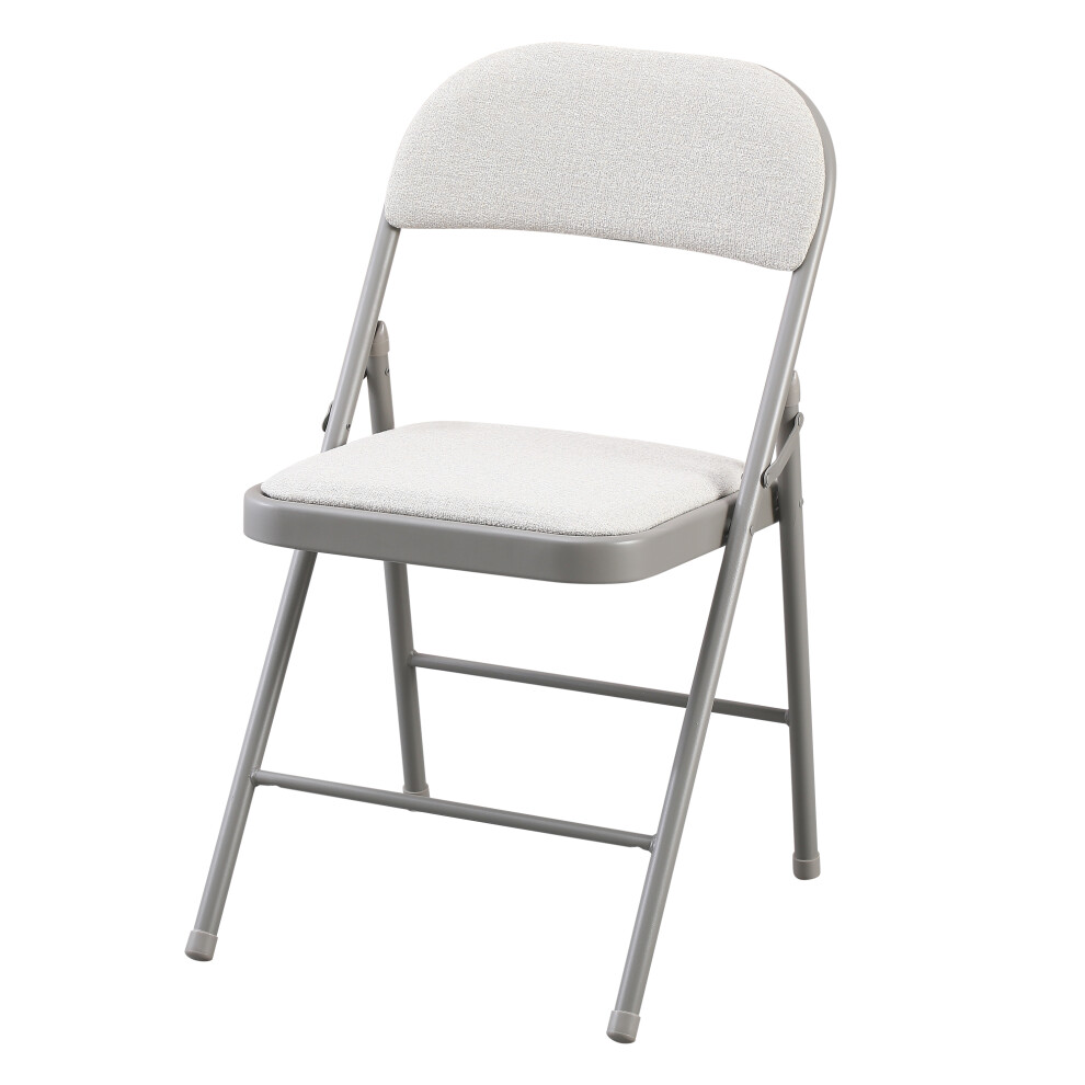 (1) Charles Jacobs Folding Chair Cushioned Cream Fabric Office Reception Padded Grey Frame