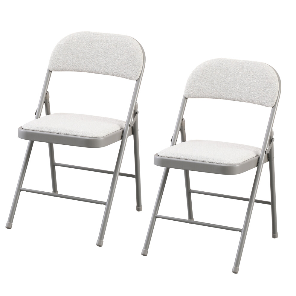 (2) Charles Jacobs Folding Chair Cushioned Cream Fabric Office Reception Padded Grey Frame