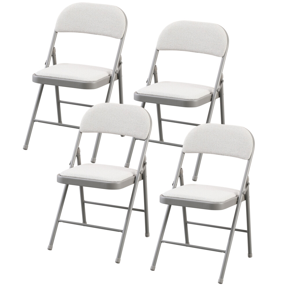 (4) Charles Jacobs Folding Chair Cushioned Cream Fabric Office Reception Padded Grey Frame