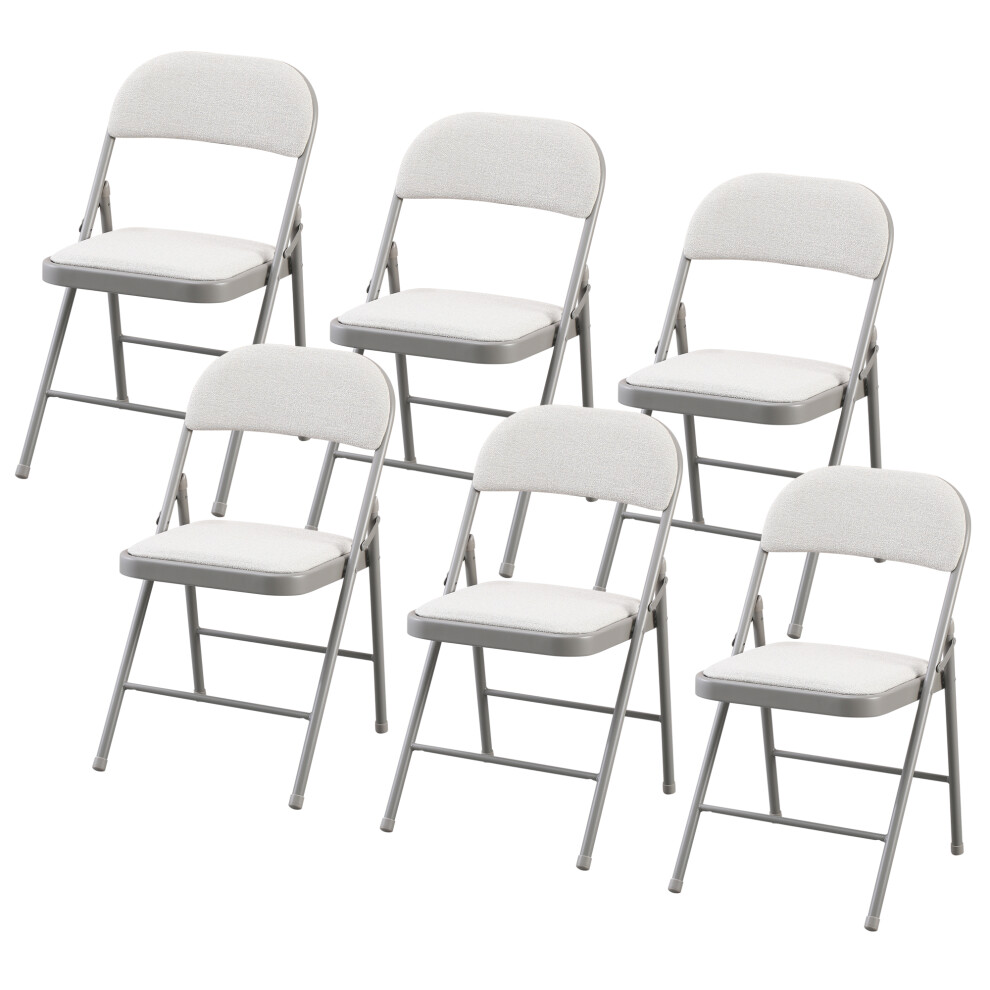 (6) Charles Jacobs Folding Chair Cushioned Cream Fabric Office Reception Padded Grey Frame