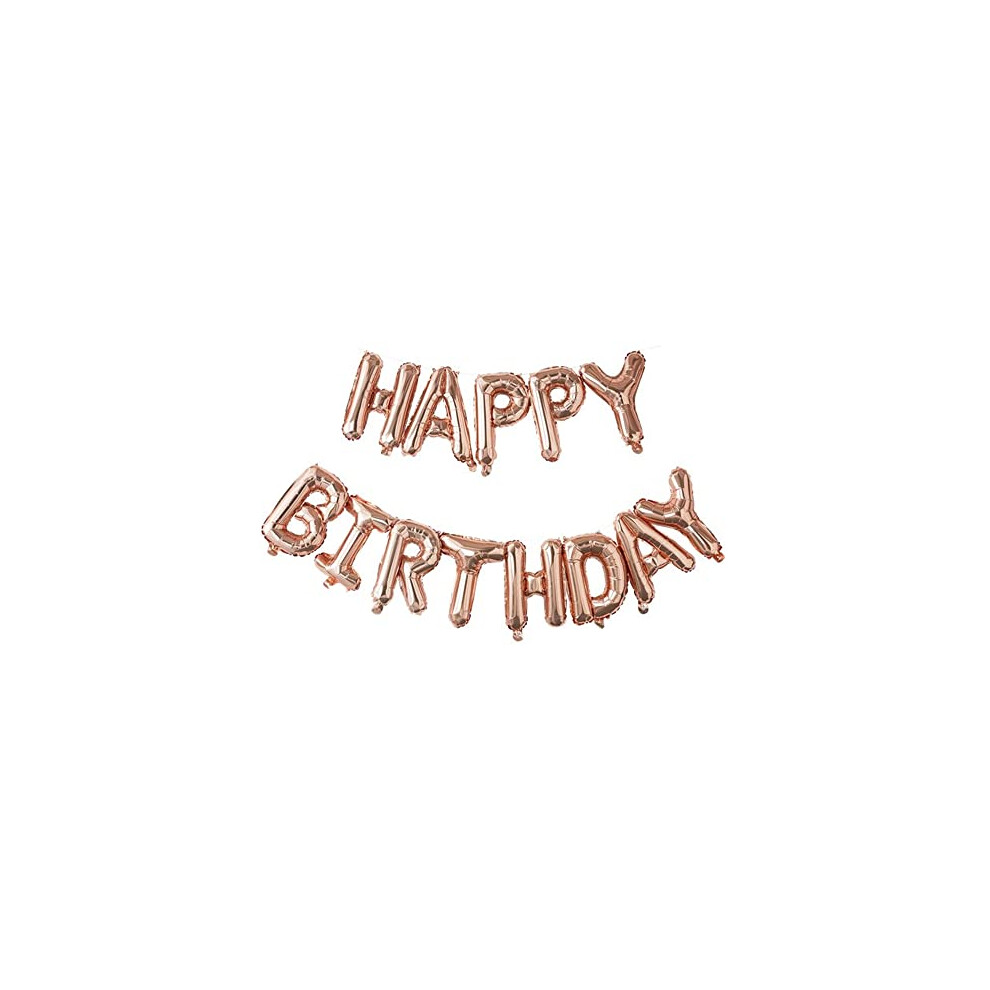 Ginger Ray Rose Gold Happy Birthday Balloon Party Hanging Bunting No Helium Needed, Pink, Large