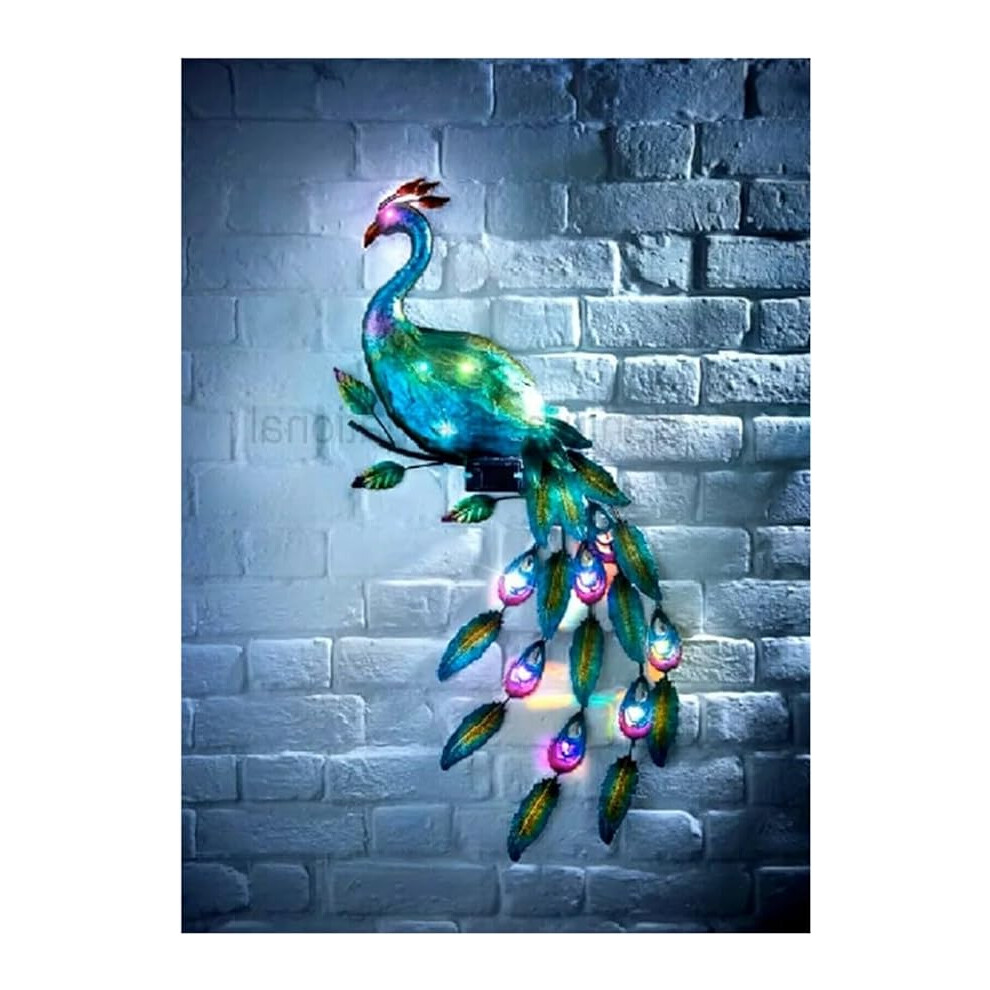 (Peacock) Solar Powered Outdoor Garden Metal Wall Art