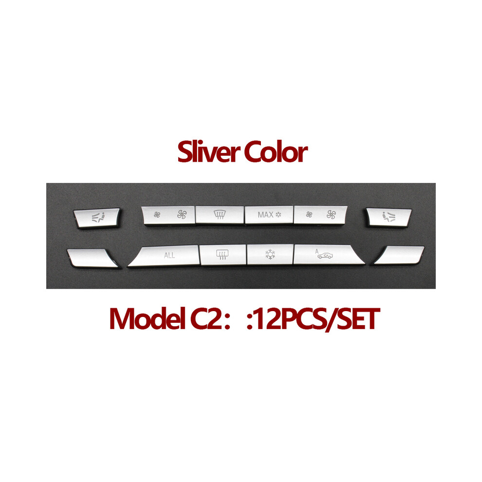 (C2 12Pcs Set) Car Interior Sliver Color Dashboard Air Conditioning Temperature Control 8386120247894