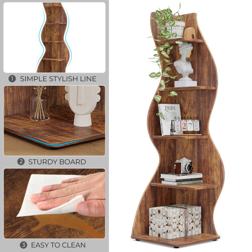 Tribesigns Tribesigns Corner Shelf, Rustic 5-Tier Wall Corner Bookshelf 2