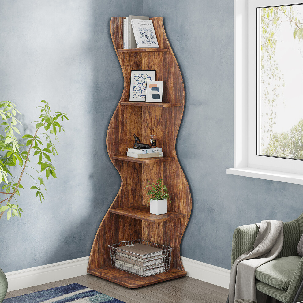 Tribesigns Corner Shelf, Rustic 5-Tier Wall Corner Bookshelf Brown