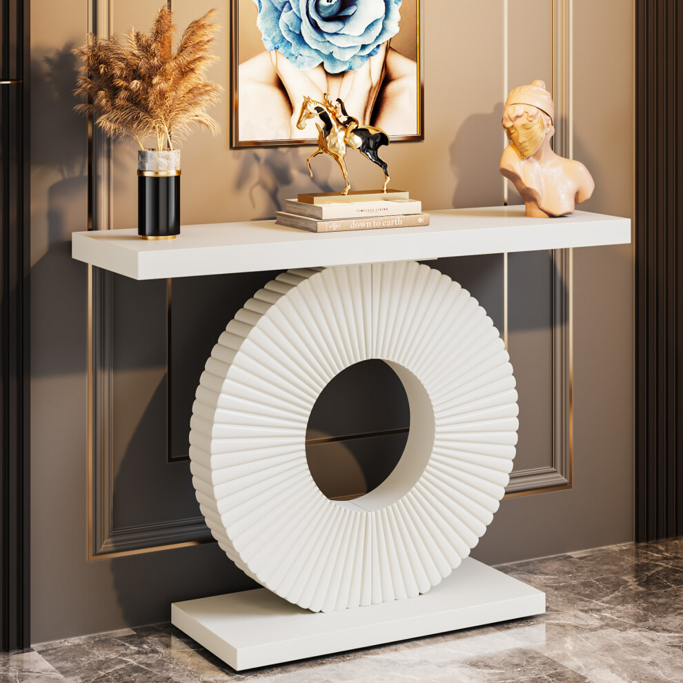 Tribesigns console table, hall table with a round, flower-shaped base