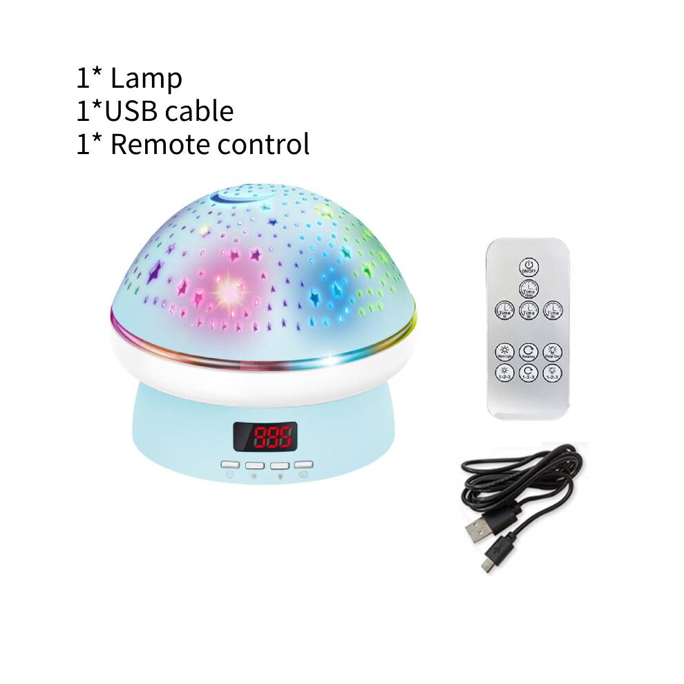 (Blue) Star Night Projector Light Mushroom Timer Rotation Abs For Kids Bedroom Gift