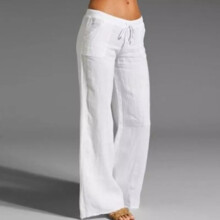 (White, UK Size 20=Tag Size 5XL) Women Trousers Cotton Linen Pants Ladies Beach Baggy High Waist Palazzo Pant