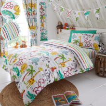 (Toddler, Multi) Happy Linen Company Jungle Fun Rainbow Duvet Cover Set Bedding Set