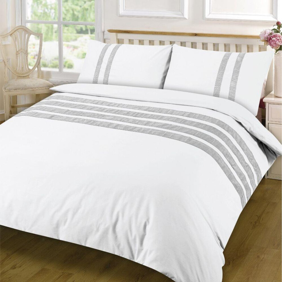 (King, White) Duvet Cover Set Luxury Bedding Set 100% Egyptian Cotton Percale 200 Thread Count