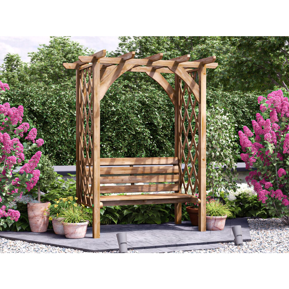 Dunster House Pergola with Bench Jasmine 1.8m x 1.2m Trellis Arbour
