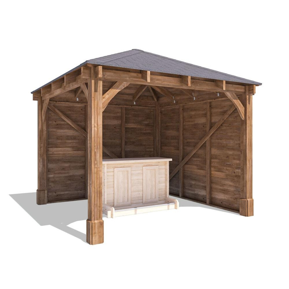 Dunster House Wooden Bar Gazebo W3m x D3m Log Bar Included Leviathan