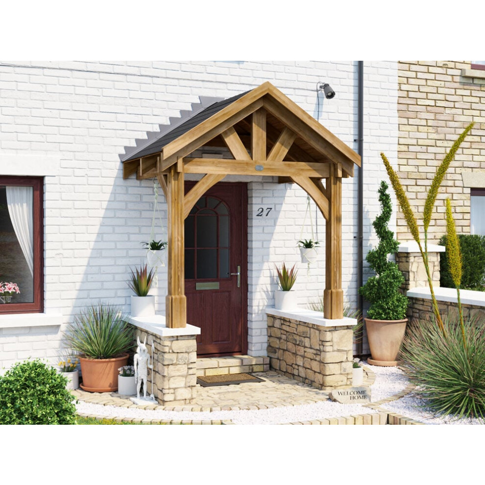 Dunster House Wooden Porch Canopy 2m x 1.5m Thunderdam (2 Post Half Height)